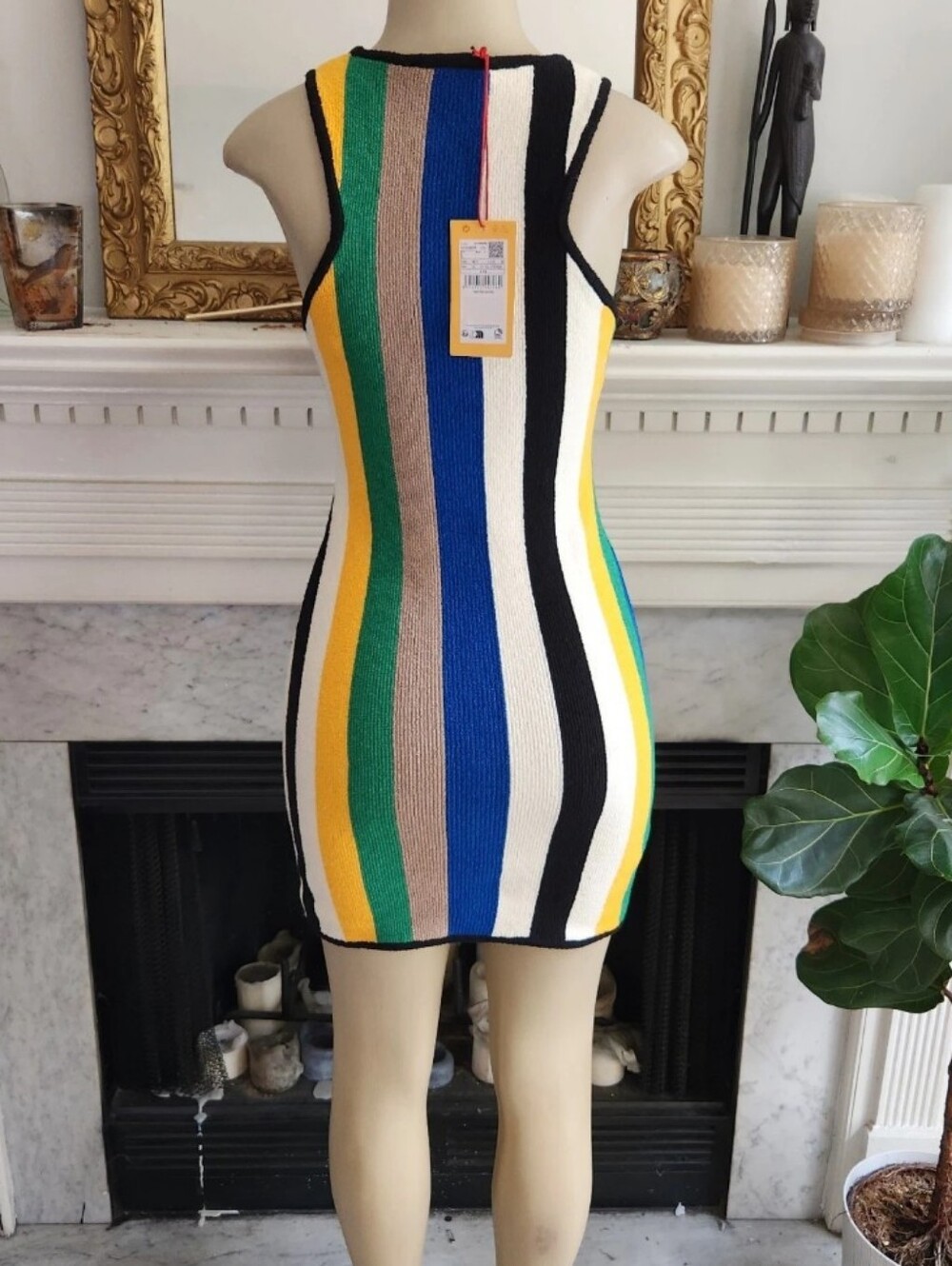 Simon Miller Mango Blue Striped Dress Green White Mini Stretch Terry Size 8 - Picture 5 of 9
